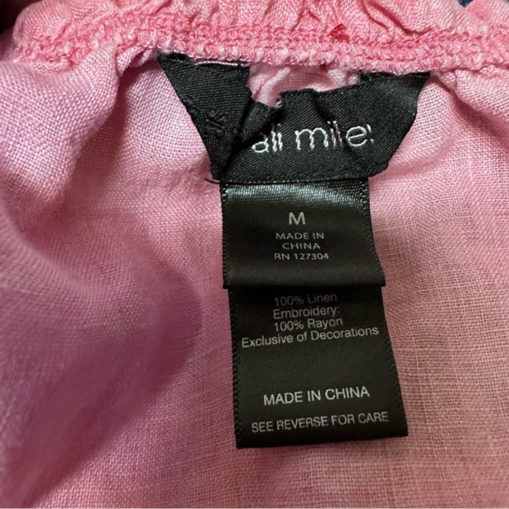 Ali Miles pink linen embroidered tunic blouse top size M - Picture 3 of 7